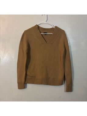 Talbots Camel V-Neck Sweater XS | Cotton Wool Blend Rib Trim Classic Pullover